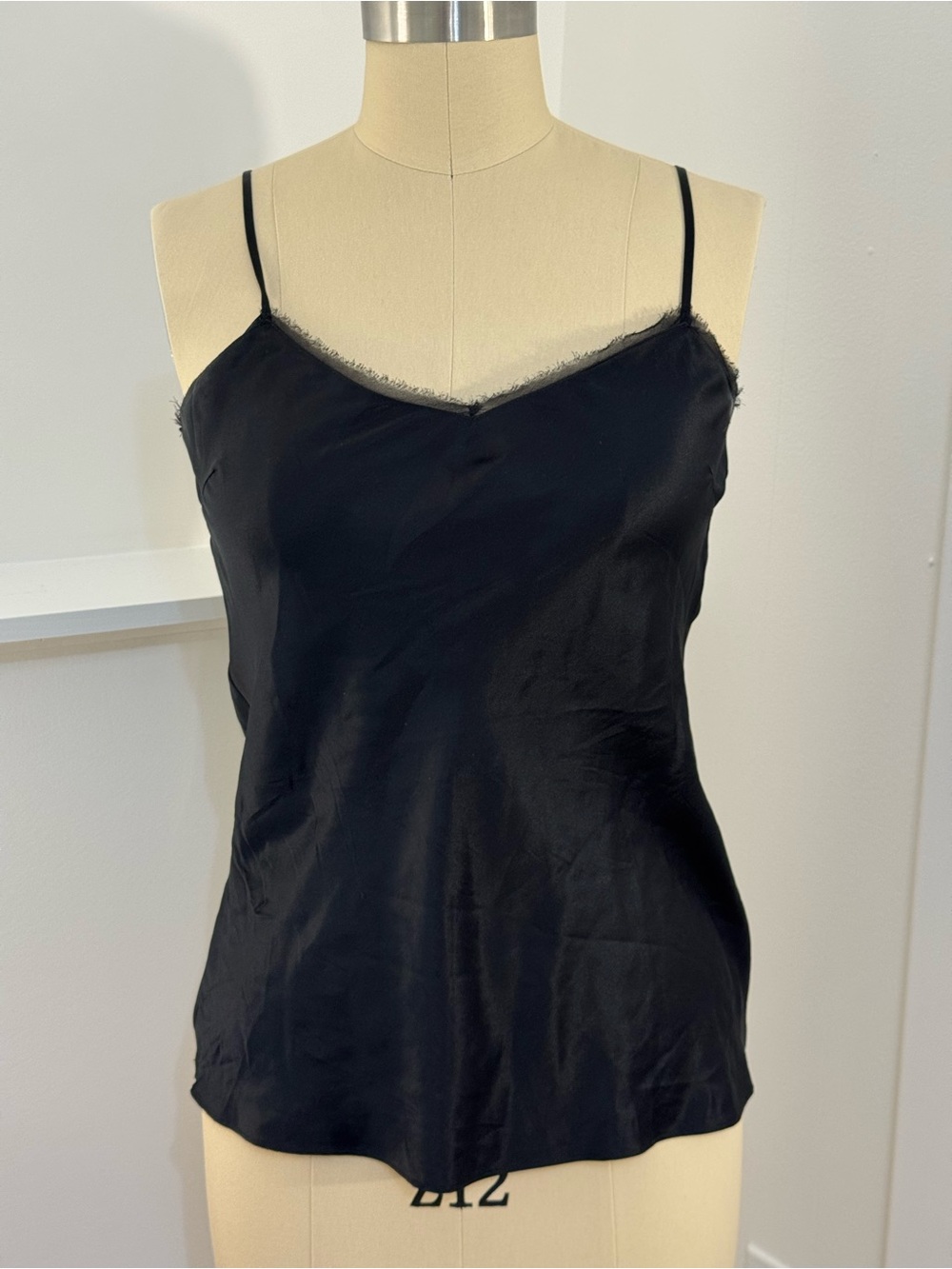 100% Silk Black Lace-Trim Satin Cami